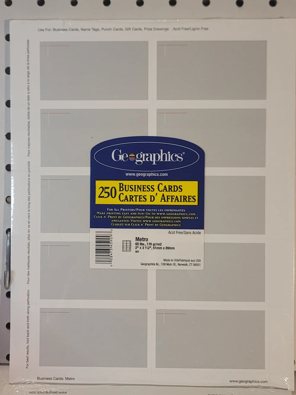 250 Business Cards - White (Metro)